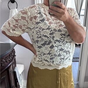 Vera Wang Cream Lace Top and Gold Skirt Set EUC Sz L